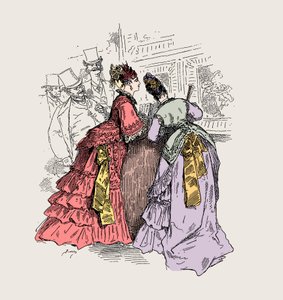 Mujer en un museo: "Cuando te digo que es un vestido de Worth, reconozco el toque" (Charles Frederick Worth 1825-1895) - ilustración de Charles Albert d
