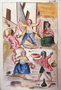 Jóvenes indios bailando durante el carnaval, del libro "Trujillo del Perú" o "Códice Martínez Compañón", por Baltazar Martínez Compañón y Bujanda, obispo de Trujillo (1782-1785)