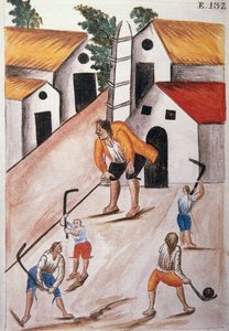 Jóvenes indios jugando a la pelota, del libro "Trujillo del Perú" o "Códice Martínez Compañón", por Baltazar Martínez Compañón y Bujanda, obispo de Trujillo (1782-1785)