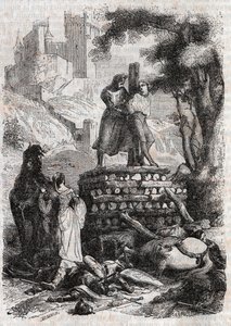Zerbin en la Hoguera, Liberado por Roland - grabado de 1851 de “Roland Furioso” de Unknown artist