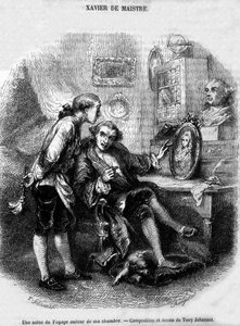 Ilustración de "Viaje alrededor de mi habitación" (1794) de Xavier de Maistre.