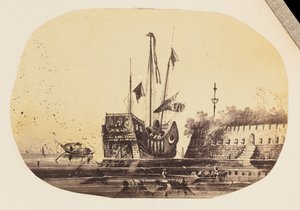 [Copia fotográfica de un dibujo de un barco amarrado junto a un fuerte]. de Unknown artist/maker