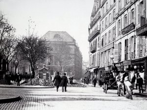 Una calle de París con el teatro Ambigu (3er distrito) de Unknown photographer