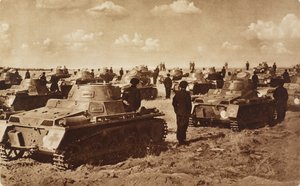 Tanques alemanes, Doberitz, cerca de Berlín, Alemania, fotografía del Illustrated London News, 27 de julio. de Unknown photographer