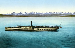 Lago de Neuchatel (Francia, Suiza): el barco de vapor Salon) 1913 (tarjeta postal) de Unknown photographer