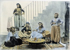 Mujeres moriscas de Argel tomando té - autochrome, finales del siglo XIX de Unknown photographer