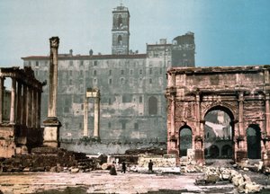 Roma. Templo de Saturno y Arco de Settimo Severo. Fotocromo sd. circa 1900. de Unknown photographer