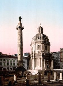 Roma. Vista del Foro Trajano con columna. Fotocromo sd. hacia 1900. Fotocromo