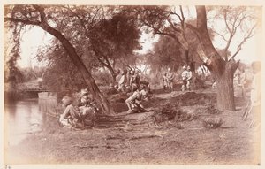 La captura del puente del canal de Alipur por la Caballería de Guías, Campamento de Ejercicios de Delhi, 1885 de Unknown