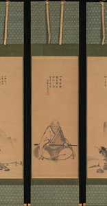 Maestro Zen con Bastón de Meditación y Paisajes de Estilo Chino, probablemente finales de 1620s-1644