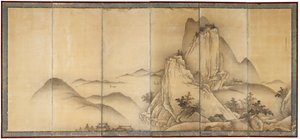 Paisaje con viajeros en caminos de montaña de Unkoku Toyo