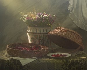 Naturaleza muerta con cerezas rústicas de UstinaGreen