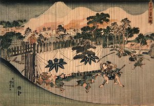 Los hermanos Soga matando a diez enemigos, c.1830 (xilografía en color) de Utagawa Kunisada