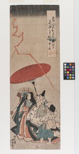 Sin título; título dado: Ono no Komachi trayendo la lluvia (Amagoi Komachi), hacia 1835 (xilografía en color) de Utagawa (1786 1865) Kunisada