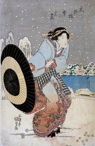 Escena de nieve nocturna en el puente Motonoyanagi, c.1825