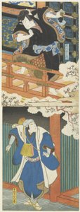 (Nakamura Utaemon II como Ishikawa Goemon, Mimasu Daigoro IV como Mashiba Hisayoshi) de Utagawa Hirosada