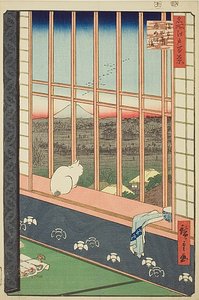 Arrozales de Asakusa y Festival de Torinomachi (Asakusa tanbo Torinomachi mode), nº 101 de la serie "Cien vistas famosas de Edo (Meisho Edo hyakkei)". de Utagawa Hiroshige