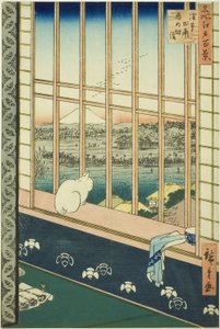 Campos de Arroz de Asakusa y Festival de Torinomachi (Asakusa tanbo Torinomachi mode), de la serie "Cien Vistas Famosas de Edo (Meisho Edo hyakkei)"