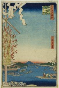 Río Asakusa, gran ribera, río Miyato (Asakusagawa Okawabata Miyatogawa), de la serie "Cien vistas famosas de Edo (Meisho Edo hyakkei)". de Utagawa Hiroshige