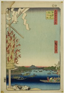 Río Asakusa, gran ribera, río Miyato (Asakusagawa Okawabata Miyatogawa), de la serie "Cien vistas famosas de Edo (Meisho Edo hyakkei)". de Utagawa Hiroshige