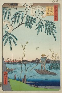 Río Ayase y Kanegafuchi (Ayasegawa Kanegafuchi), nº 63 de la serie "Cien vistas famosas de Edo (Meisho Edo hyakkei)". de Utagawa Hiroshige