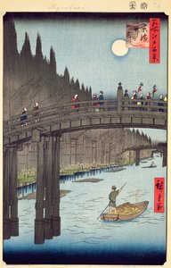 Astilleros de bambú, Puente Kyobashi, No.76 de Cien vistas de Edo, Período Edo, Era Ansei, publicado en 1857 de Utagawa Hiroshige