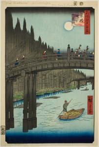 Astilleros de bambú y puente Kyo (Kyobashi Takegashi), de la serie "Cien vistas famosas de Edo (Meisho Edo hyakkei)" de Utagawa Hiroshige