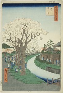 Flores en el terraplén del río Tama, de la serie "Cien vistas famosas de Edo"