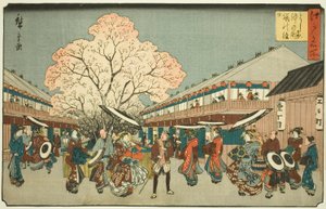 Día de los cerezos en flor en el Nakanocho de Yoshiwara (Yoshiwara Nakanocho Sakura no monbi), de la serie "Lugares famosos en Edo (Edo meisho)"