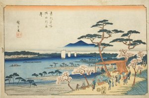 Cerezos en flor a lo largo del río Sumida (Sumidagawa hanazakari), de la serie "Lugares famosos en la capital oriental (Toto meisho)"