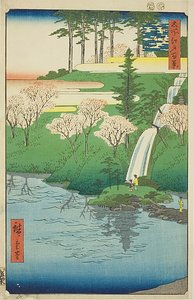 Estanque Chiyogaike, Meguro (Meguro Chiyogaike), nº 23 de la serie "Cien vistas famosas de Edo (Meisho Edo hyakkei)" de Utagawa Hiroshige