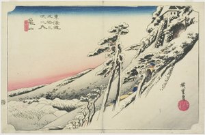 Clima despejado después de la nieve, Kameyama, yukibare, c. 1833 de Utagawa Hiroshige