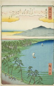 Clima despejado en Awazu (Awazu seiran), de la serie "Ocho vistas de Omi (Omi hakkei)" de Utagawa Hiroshige