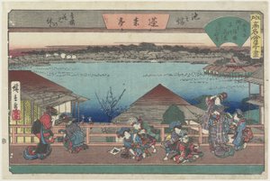 Cortesanas viendo los cerezos en flor en Ho_raitei en Ikenohata, c. 1835-1842