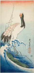 Grulla y olas de Utagawa Hiroshige