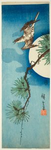 Cuco, rama de pino y luna llena de Utagawa Hiroshige