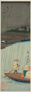 Vista lejana del templo Kinryuzan desde el río Asakusa, de la serie "Lugares famosos de Edo (Edo meisho)"