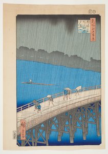 Aguacero en el puente Ohashi, Atake, de la serie "Cien vistas famosas de Edo". de Utagawa Hiroshige