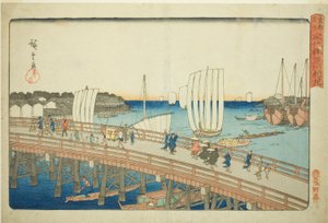 Puente Eitai y nueva tierra en Fukagawa (Eitaibashi Fukagawa shinchi), de la serie "Lugares famosos de la capital oriental (Toto meisho)" de Utagawa Hiroshige