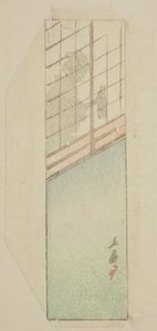 Sobre de mujer detrás de pantallas deslizantes de Utagawa Hiroshige