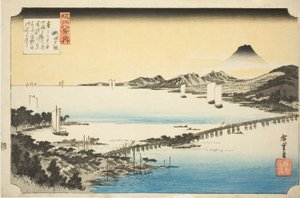 Brillo vespertino en el puente Seta (Seta no sekisho), de la serie "Ocho vistas de Omi (Omi hakkei no uchi)" de Utagawa Hiroshige
