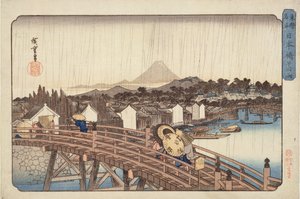 Lluvia vespertina en el puente Nihonbashi, de Lugares célebres de la capital oriental, c.1832 de Utagawa Hiroshige
