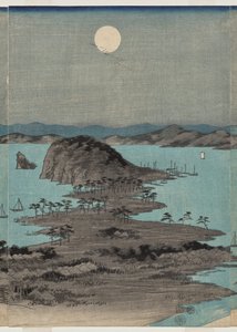 Vista nocturna de los ocho lugares famosos cerca de Kanazawa bajo la luna llena en la provincia de Musashi de Utagawa Hiroshige