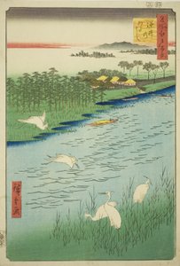 Cruce de Ferry en Sakasai (Sakasai no watashi), de la serie "Cien Vistas Famosas de Edo (Meisho Edo hyakkei)" de Utagawa Hiroshige
