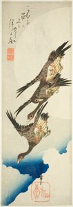 Gansos volando y luna llena de Utagawa Hiroshige