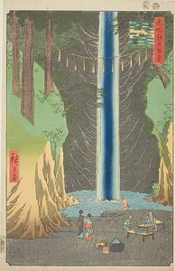 Cataratas Fudo en Oji (Oji Fudo no taki), nº 49 de la serie "Cien vistas famosas de Edo (Meisho Edo hyakkei)". de Utagawa Hiroshige