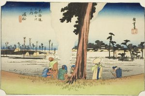 Hamamatsu: Escena de invierno (Hamamatsu, fuyugare no zu), de la serie "Cincuenta y tres estaciones del Tokaido (Tokaido gojusan tsugi no uchi)", también conocida como el Tokaido de Hoeido de Utagawa Hiroshige