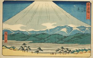 Hara—No. 14, de la serie "Cincuenta y Tres Estaciones del Tokaido (Tokaido gojusan tsugi)," también conocido como el Reisho Tokaido de Utagawa Hiroshige