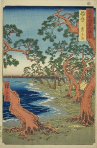 Provincia de Harima: Playa Maiko (Harima, Maiko no hama), de la serie "Lugares famosos en las sesenta y tantas provincias (Rokujuyoshu meisho zue)" de Utagawa Hiroshige