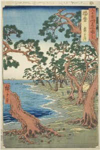 Provincia de Harima: Playa de Maiko (Harima, Maiko no hama), de la serie "Lugares famosos en las sesenta y tantas provincias (Rokujuyoshu meisho zue)" de Utagawa Hiroshige